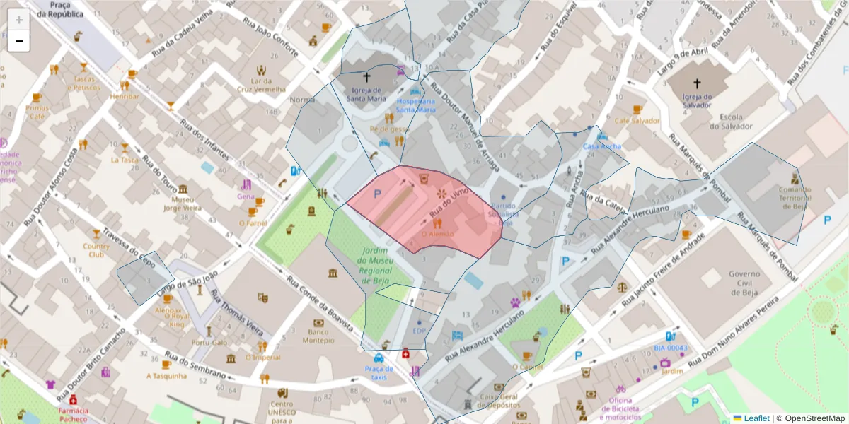 Mapa detalhado do código postal 7800-166 com limites, códigos postais vizinhos e agências dos correios