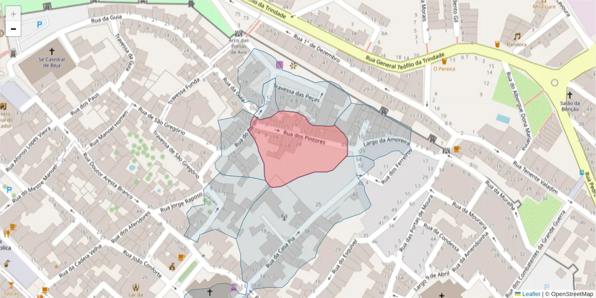 Mapa detalhado do código postal 7800-169 com limites, códigos postais vizinhos e agências dos correios