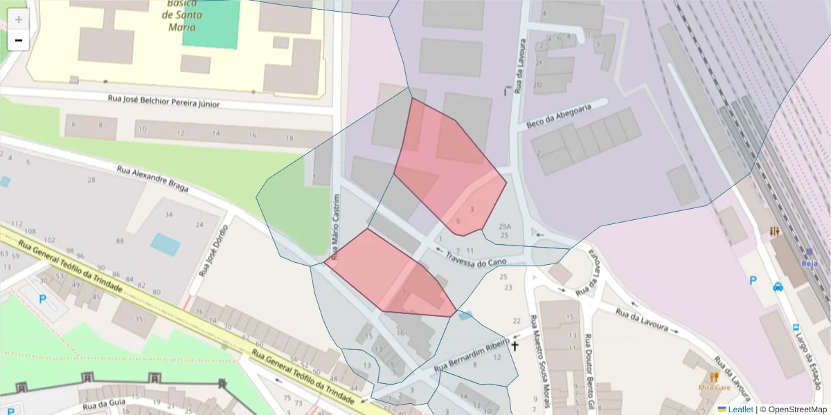 Mapa detalhado do código postal 7800-171 com limites, códigos postais vizinhos e agências dos correios