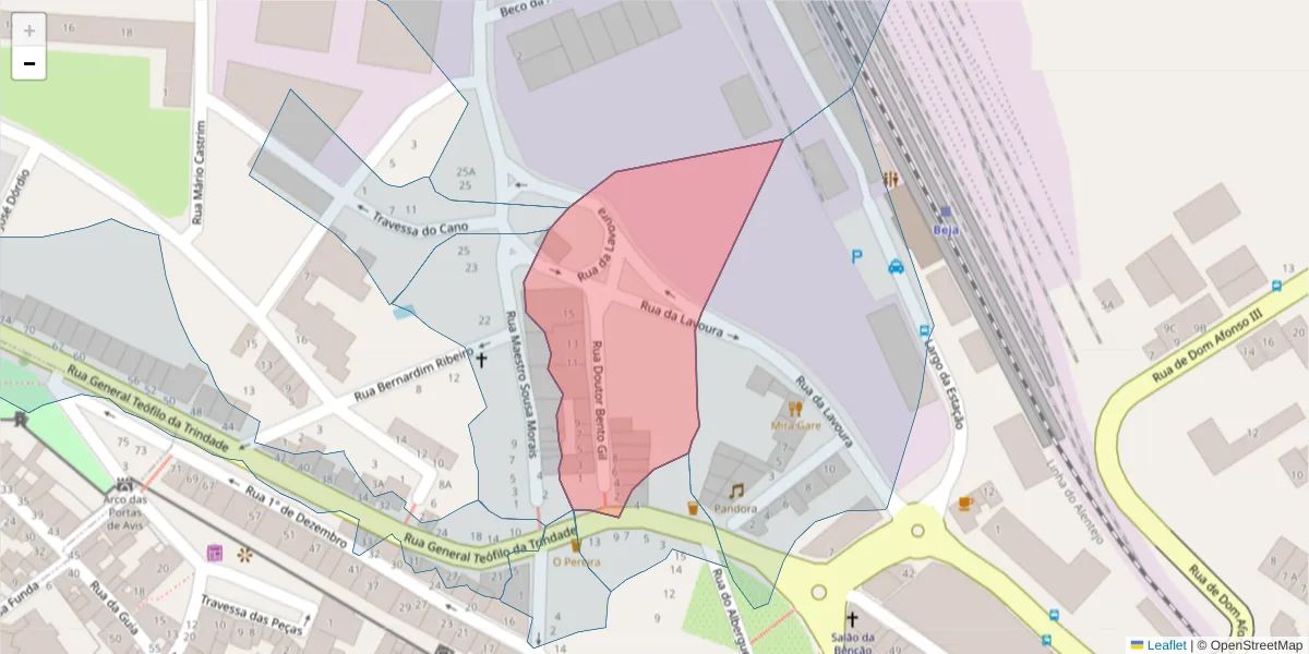 Mapa detalhado do código postal 7800-173 com limites, códigos postais vizinhos e agências dos correios