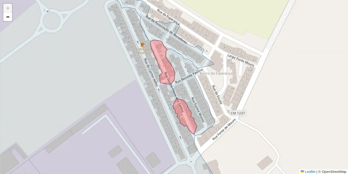 Mapa detalhado do código postal 7800-174 com limites, códigos postais vizinhos e agências dos correios