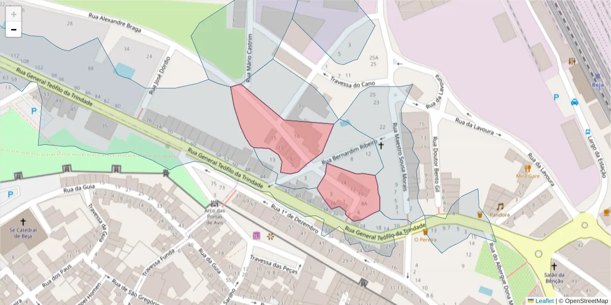 Mapa detalhado do código postal 7800-183 com limites, códigos postais vizinhos e agências dos correios