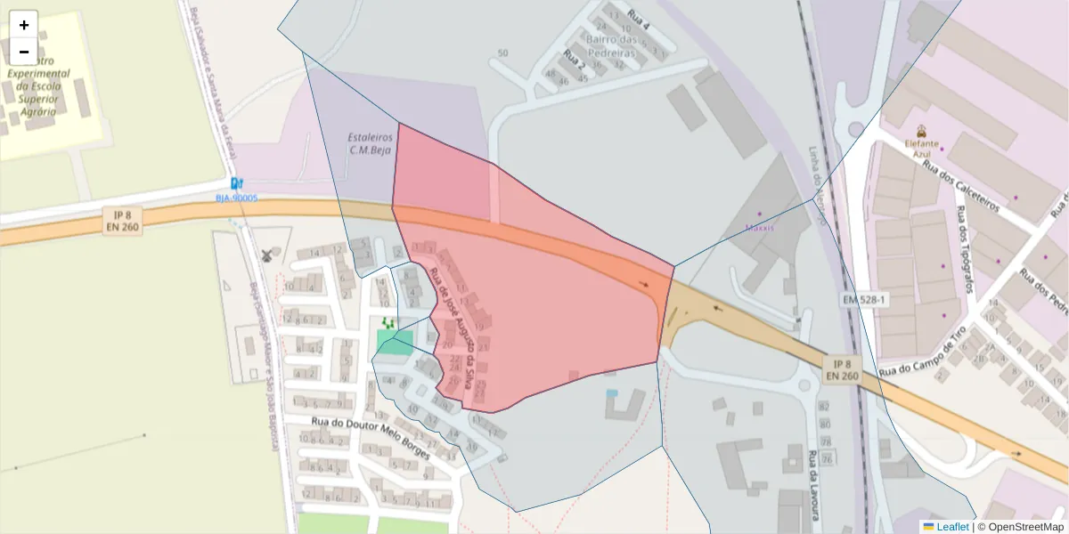 Mapa detalhado do código postal 7800-186 com limites, códigos postais vizinhos e agências dos correios