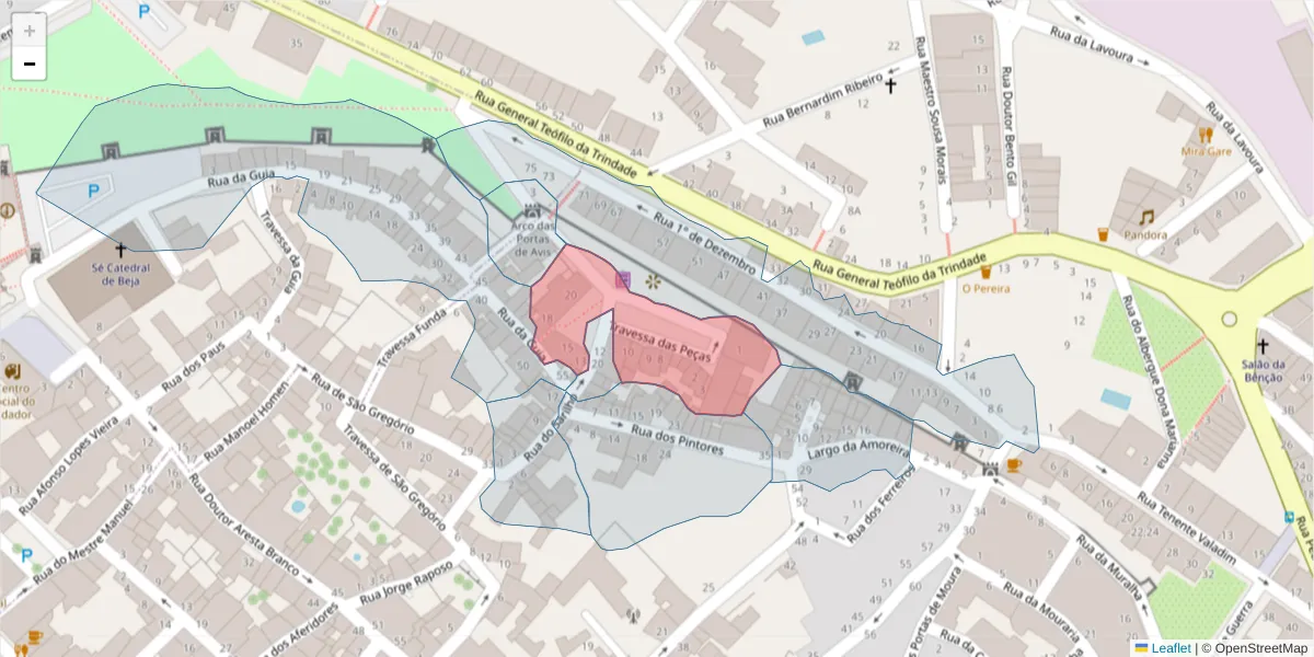 Mapa detalhado do código postal 7800-191 com limites, códigos postais vizinhos e agências dos correios