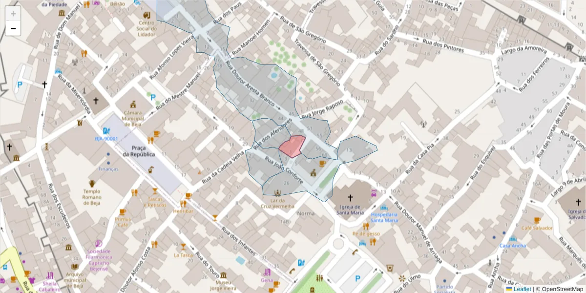 Mapa detalhado do código postal 7800-196 com limites, códigos postais vizinhos e agências dos correios