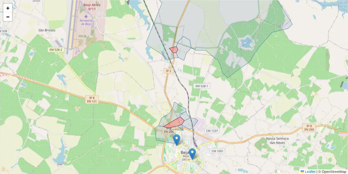 Mapa detalhado do código postal 7800-226 com limites, códigos postais vizinhos e agências dos correios