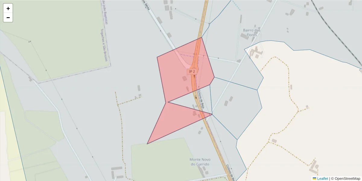 Mapa detalhado do código postal 7800-238 com limites, códigos postais vizinhos e agências dos correios