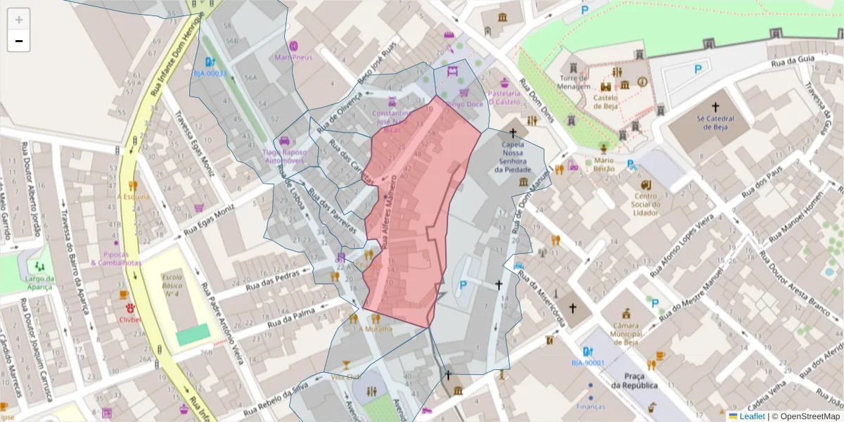 Mapa detalhado do código postal 7800-274 com limites, códigos postais vizinhos e agências dos correios