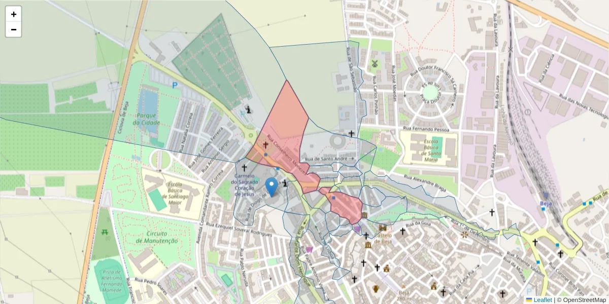 Mapa detalhado do código postal 7800-282 com limites, códigos postais vizinhos e agências dos correios