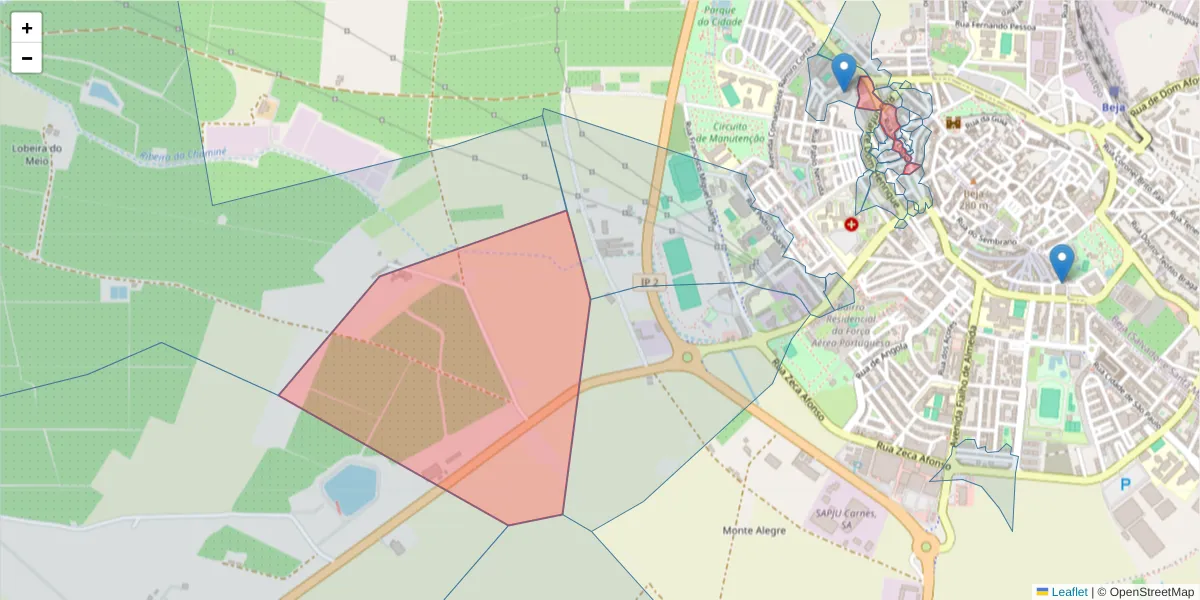 Mapa detalhado do código postal 7800-292 com limites, códigos postais vizinhos e agências dos correios