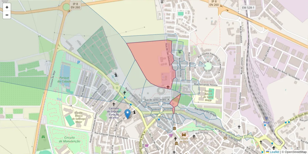 Mapa detalhado do código postal 7800-298 com limites, códigos postais vizinhos e agências dos correios
