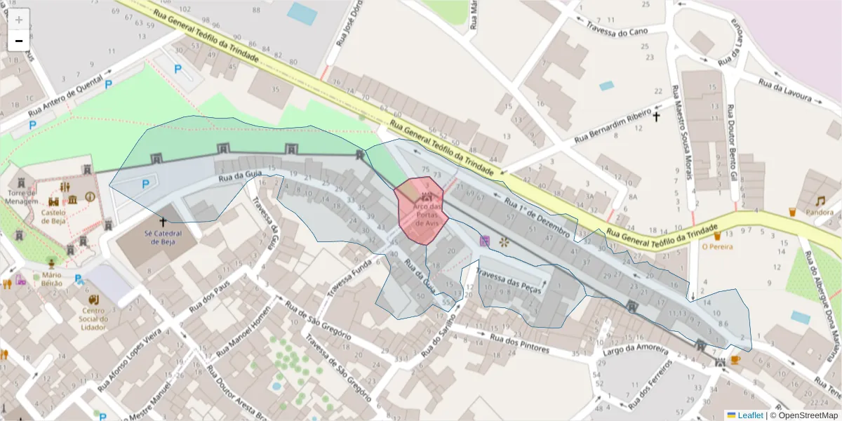 Mapa detalhado do código postal 7800-300 com limites, códigos postais vizinhos e agências dos correios