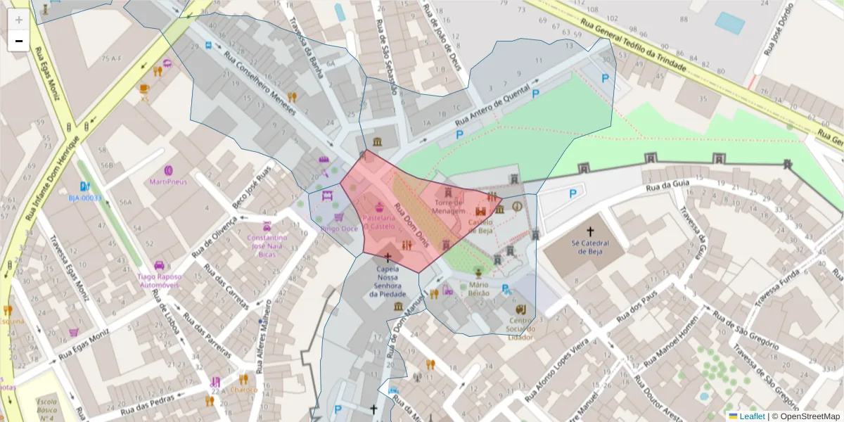 Mapa detalhado do código postal 7800-305 com limites, códigos postais vizinhos e agências dos correios