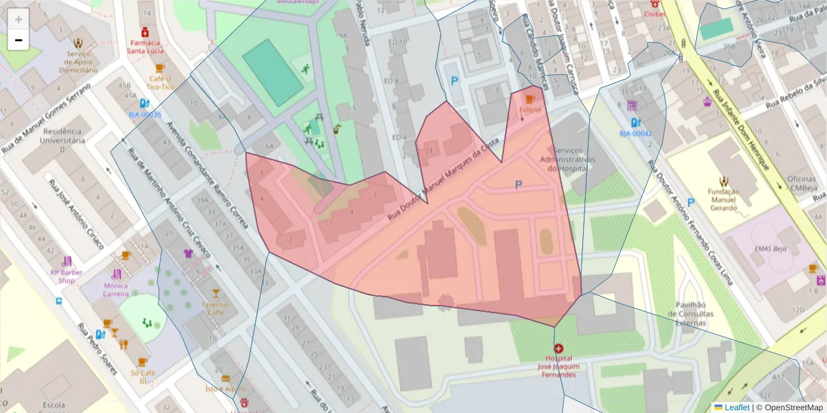 Mapa detalhado do código postal 7800-312 com limites, códigos postais vizinhos e agências dos correios