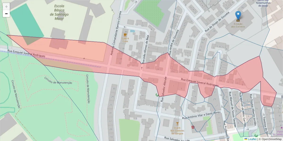 Mapa detalhado do código postal 7800-314 com limites, códigos postais vizinhos e agências dos correios