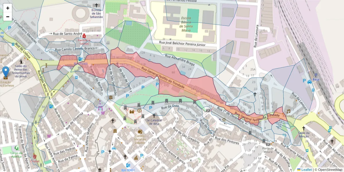 Mapa detalhado do código postal 7800-316 com limites, códigos postais vizinhos e agências dos correios