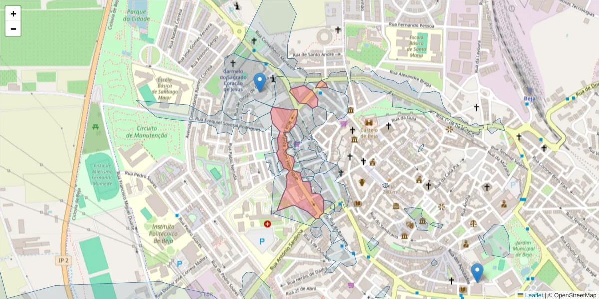 Mapa detalhado do código postal 7800-318 com limites, códigos postais vizinhos e agências dos correios