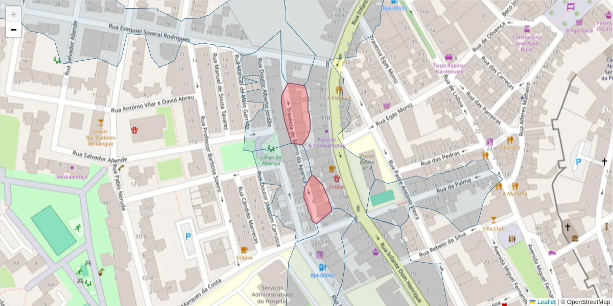 Mapa detalhado do código postal 7800-334 com limites, códigos postais vizinhos e agências dos correios