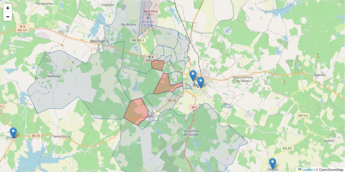 Mapa detalhado do código postal 7800-339 com limites, códigos postais vizinhos e agências dos correios