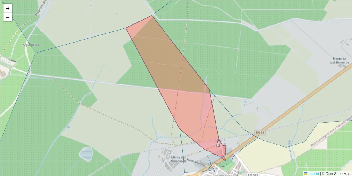 Mapa detalhado do código postal 7800-345 com limites, códigos postais vizinhos e agências dos correios