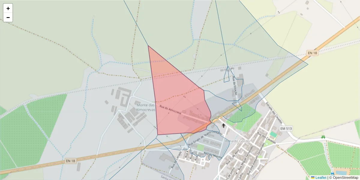 Mapa detalhado do código postal 7800-352 com limites, códigos postais vizinhos e agências dos correios