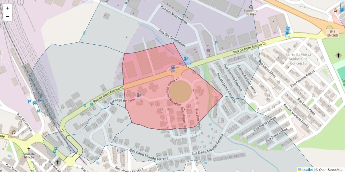 Mapa detalhado do código postal 7800-383 com limites, códigos postais vizinhos e agências dos correios
