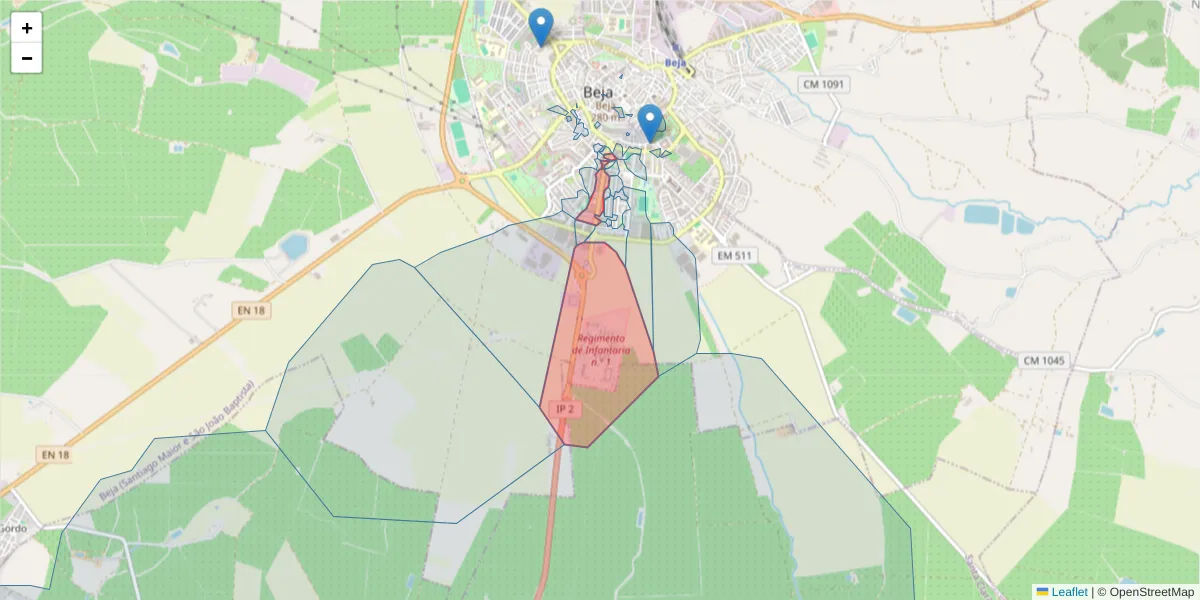 Mapa detalhado do código postal 7800-395 com limites, códigos postais vizinhos e agências dos correios