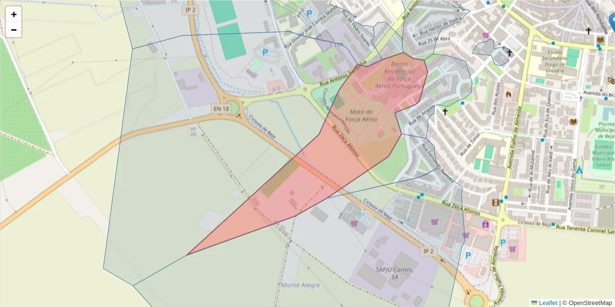 Mapa detalhado do código postal 7800-399 com limites, códigos postais vizinhos e agências dos correios