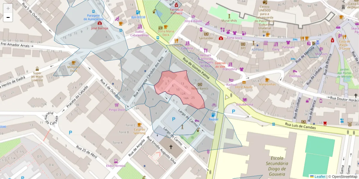 Mapa detalhado do código postal 7800-406 com limites, códigos postais vizinhos e agências dos correios