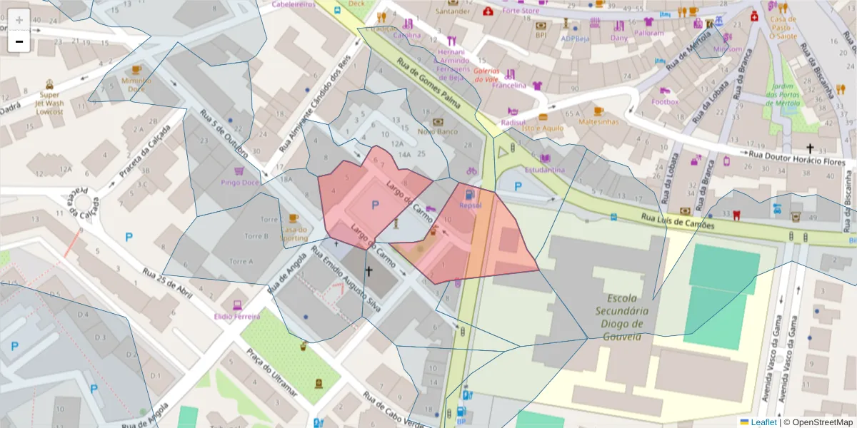 Mapa detalhado do código postal 7800-417 com limites, códigos postais vizinhos e agências dos correios