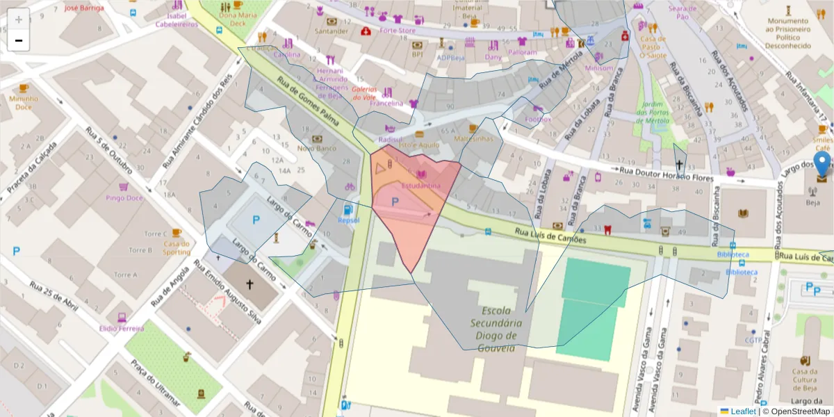 Mapa detalhado do código postal 7800-421 com limites, códigos postais vizinhos e agências dos correios