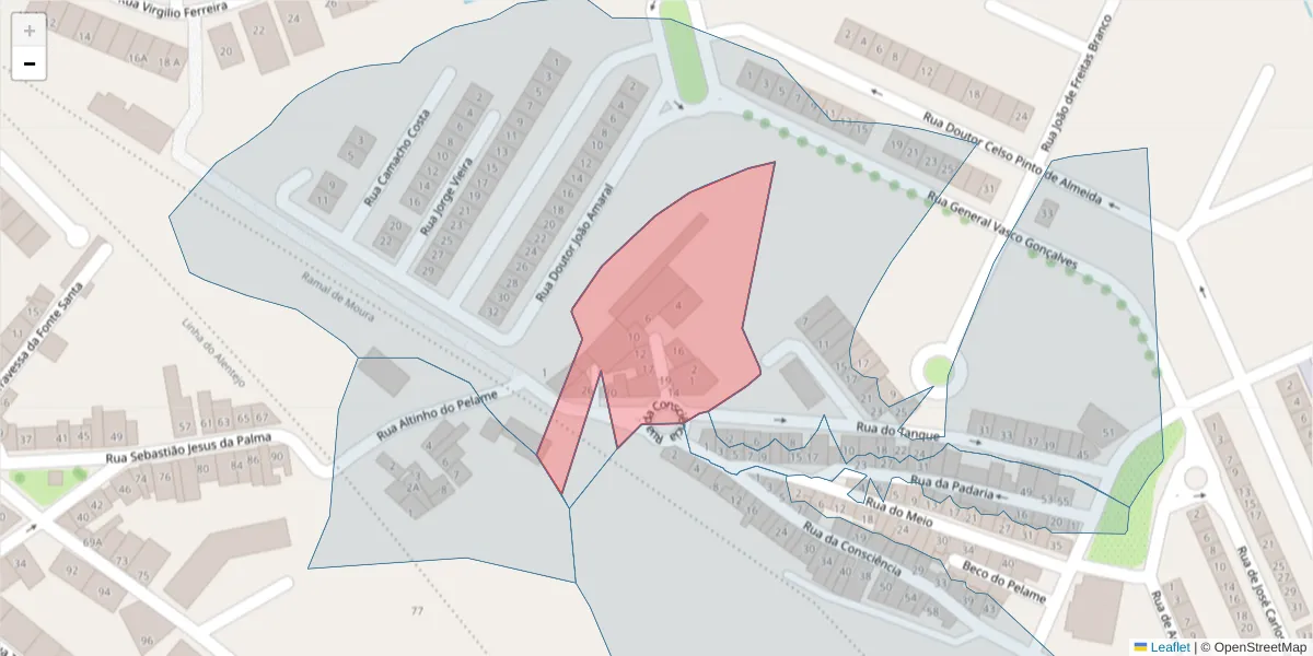 Mapa detalhado do código postal 7800-424 com limites, códigos postais vizinhos e agências dos correios