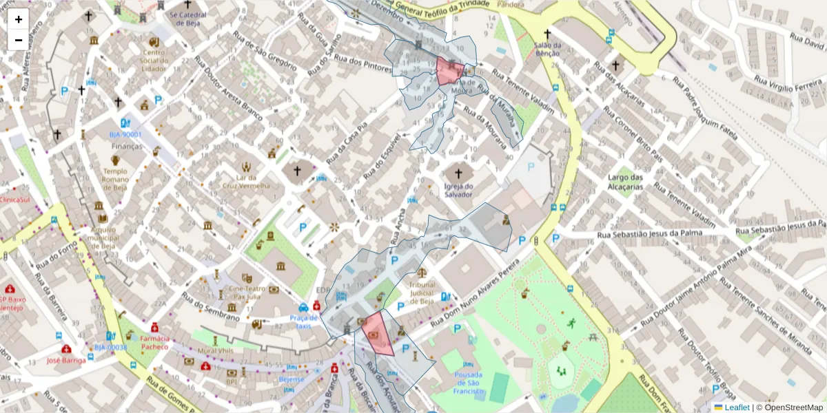 Mapa detalhado do código postal 7800-425 com limites, códigos postais vizinhos e agências dos correios