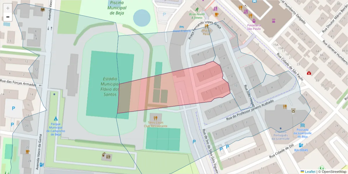 Mapa detalhado do código postal 7800-432 com limites, códigos postais vizinhos e agências dos correios