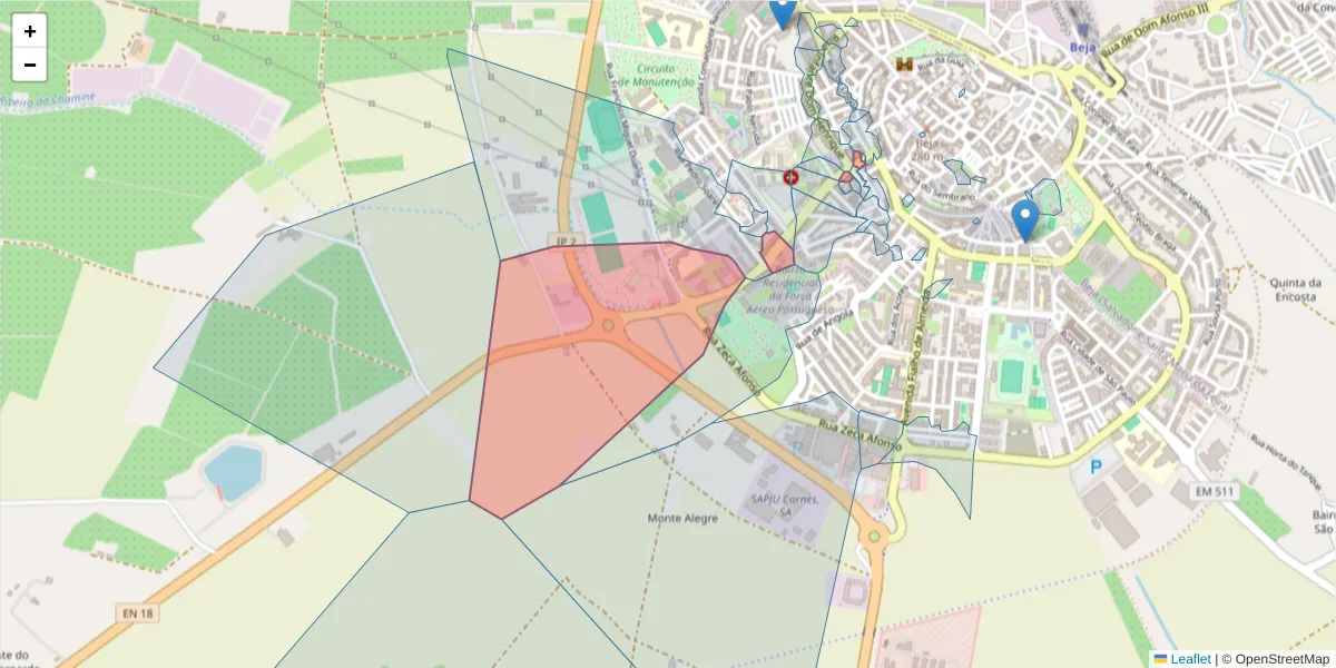 Mapa detalhado do código postal 7800-447 com limites, códigos postais vizinhos e agências dos correios
