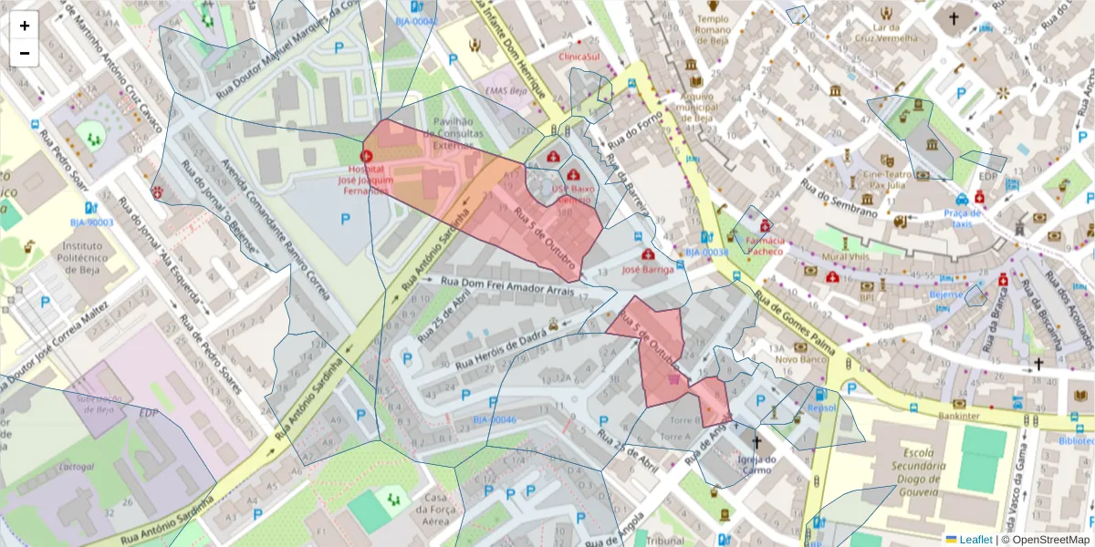 Mapa detalhado do código postal 7800-454 com limites, códigos postais vizinhos e agências dos correios