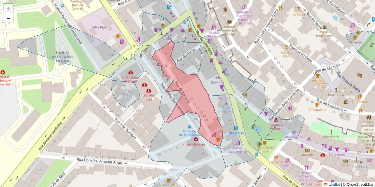 Mapa detalhado do código postal 7800-457 com limites, códigos postais vizinhos e agências dos correios
