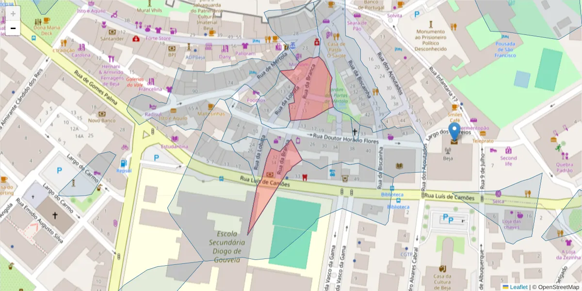 Mapa detalhado do código postal 7800-459 com limites, códigos postais vizinhos e agências dos correios