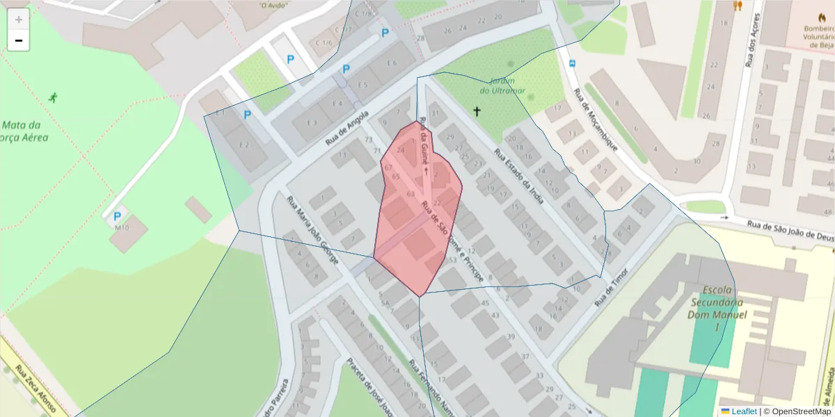 Mapa detalhado do código postal 7800-460 com limites, códigos postais vizinhos e agências dos correios