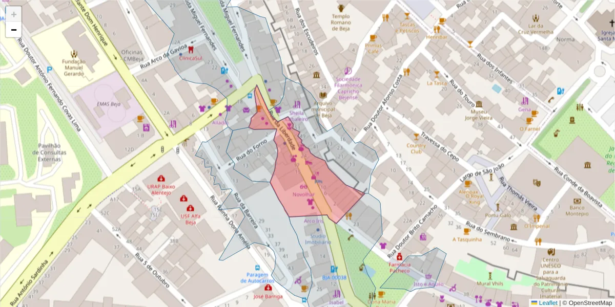 Mapa detalhado do código postal 7800-462 com limites, códigos postais vizinhos e agências dos correios