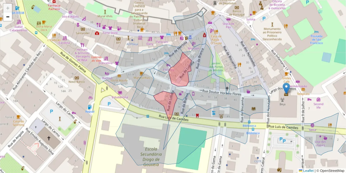 Mapa detalhado do código postal 7800-463 com limites, códigos postais vizinhos e agências dos correios