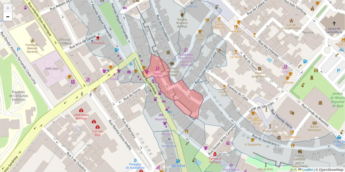 Mapa detalhado do código postal 7800-466 com limites, códigos postais vizinhos e agências dos correios
