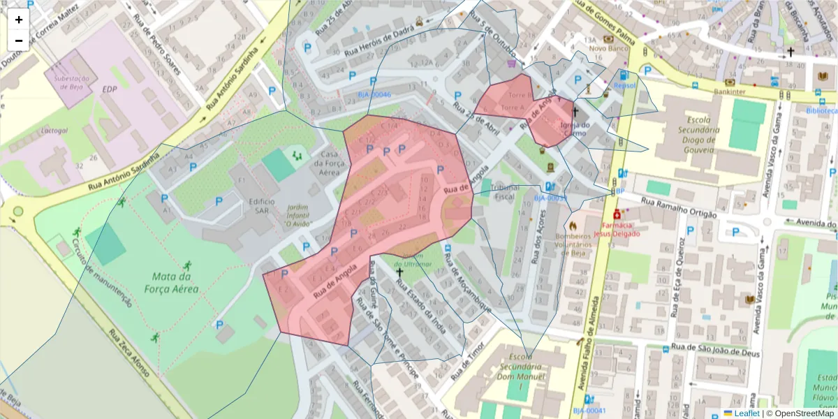 Mapa detalhado do código postal 7800-468 com limites, códigos postais vizinhos e agências dos correios