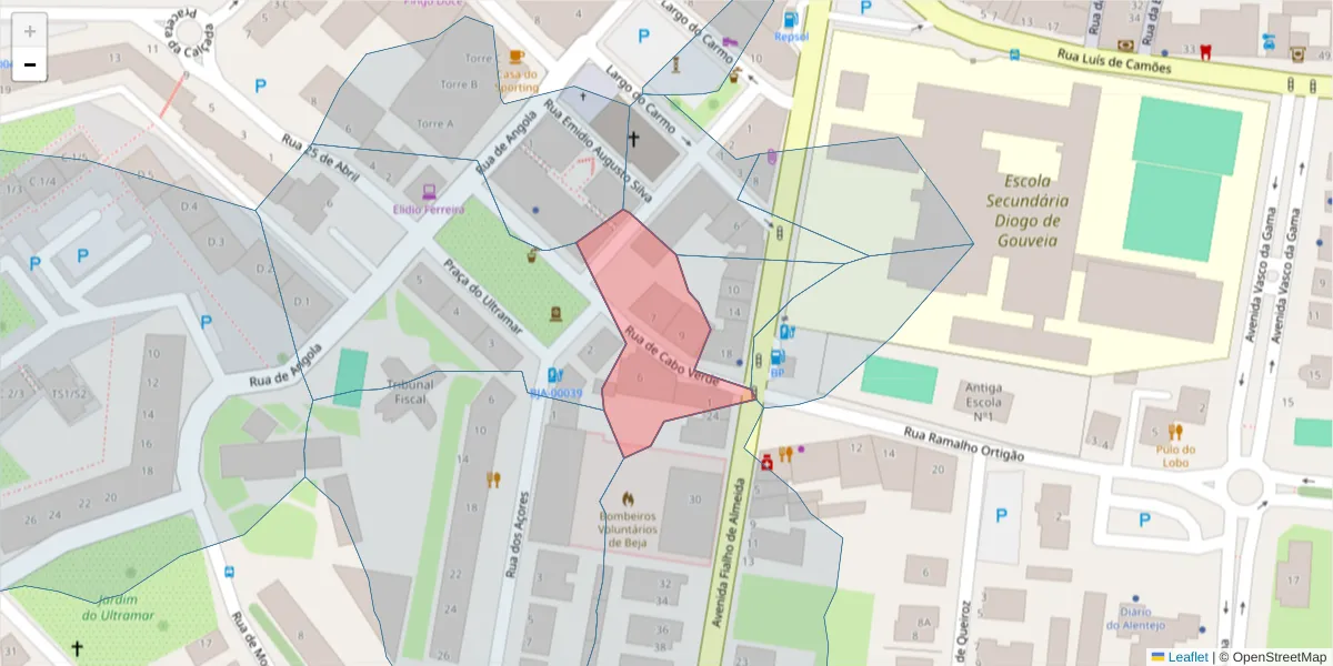 Mapa detalhado do código postal 7800-469 com limites, códigos postais vizinhos e agências dos correios