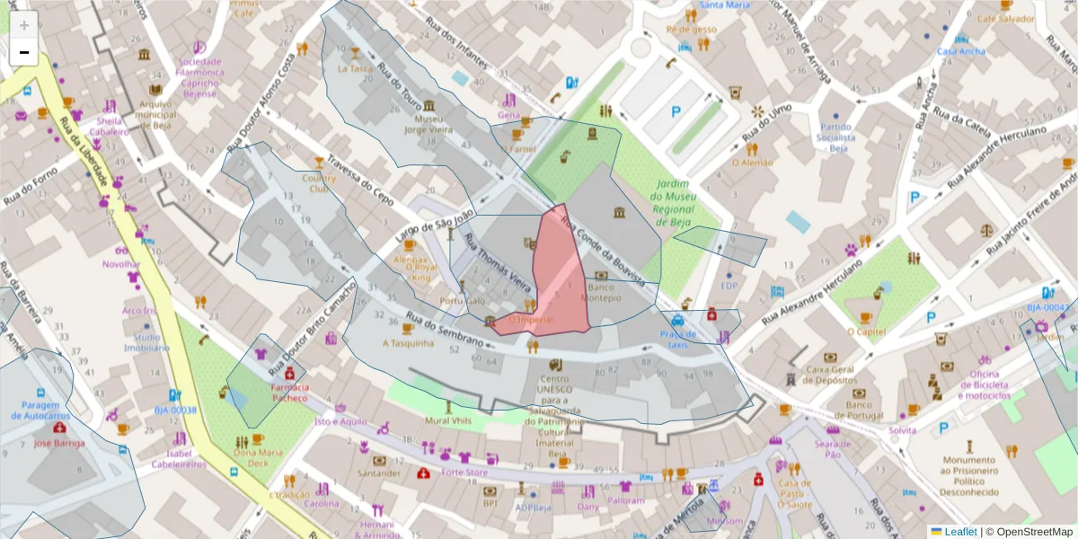 Mapa detalhado do código postal 7800-477 com limites, códigos postais vizinhos e agências dos correios