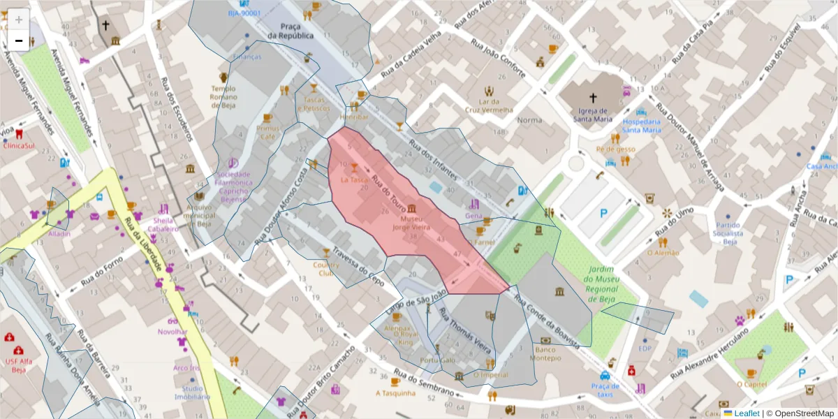 Mapa detalhado do código postal 7800-489 com limites, códigos postais vizinhos e agências dos correios