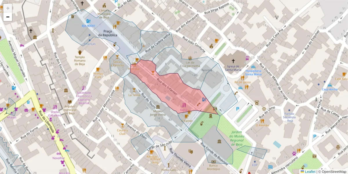Mapa detalhado do código postal 7800-495 com limites, códigos postais vizinhos e agências dos correios