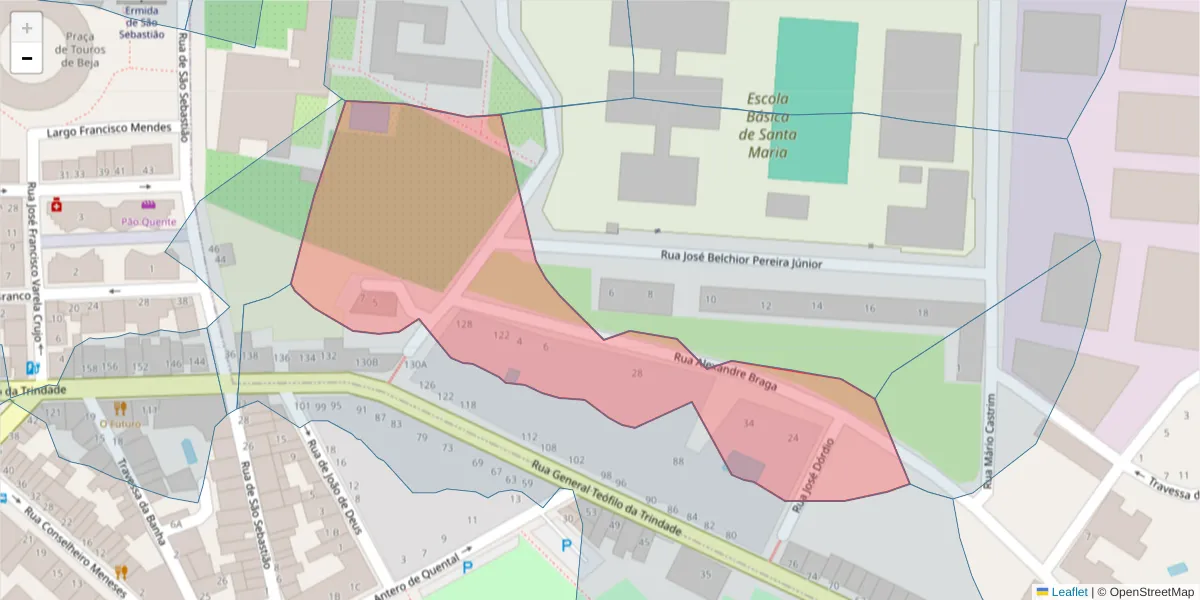 Mapa detalhado do código postal 7800-524 com limites, códigos postais vizinhos e agências dos correios