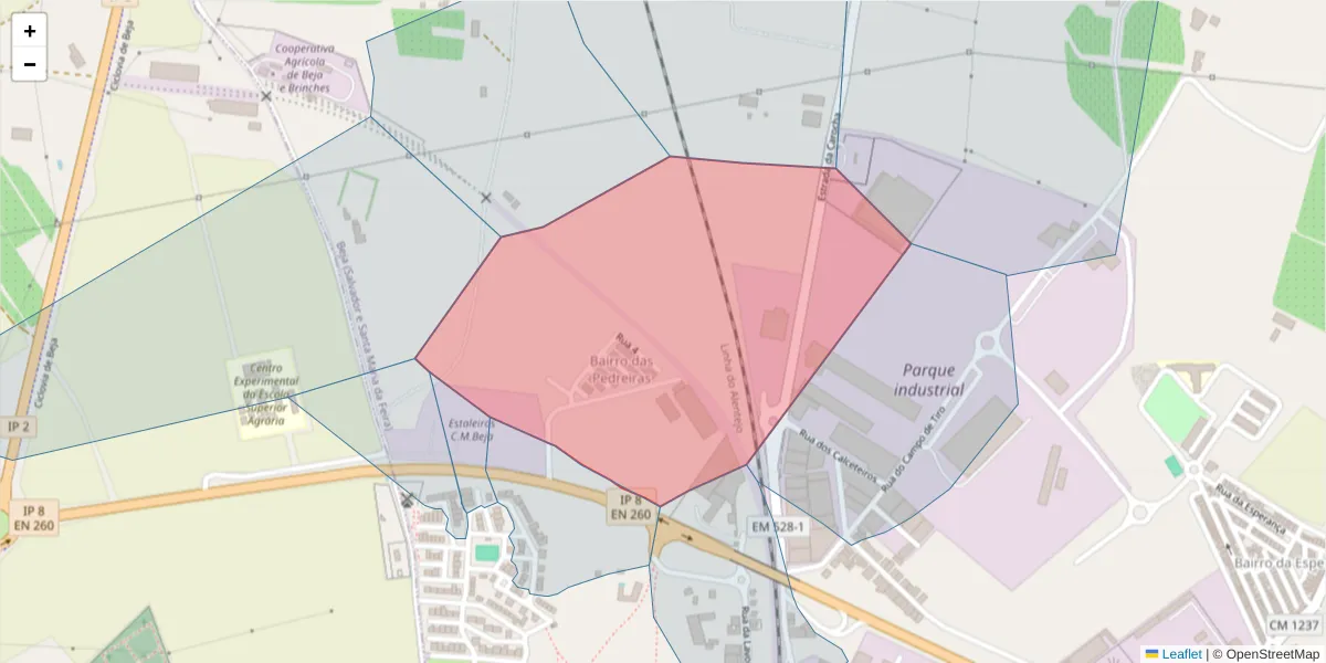 Mapa detalhado do código postal 7800-561 com limites, códigos postais vizinhos e agências dos correios