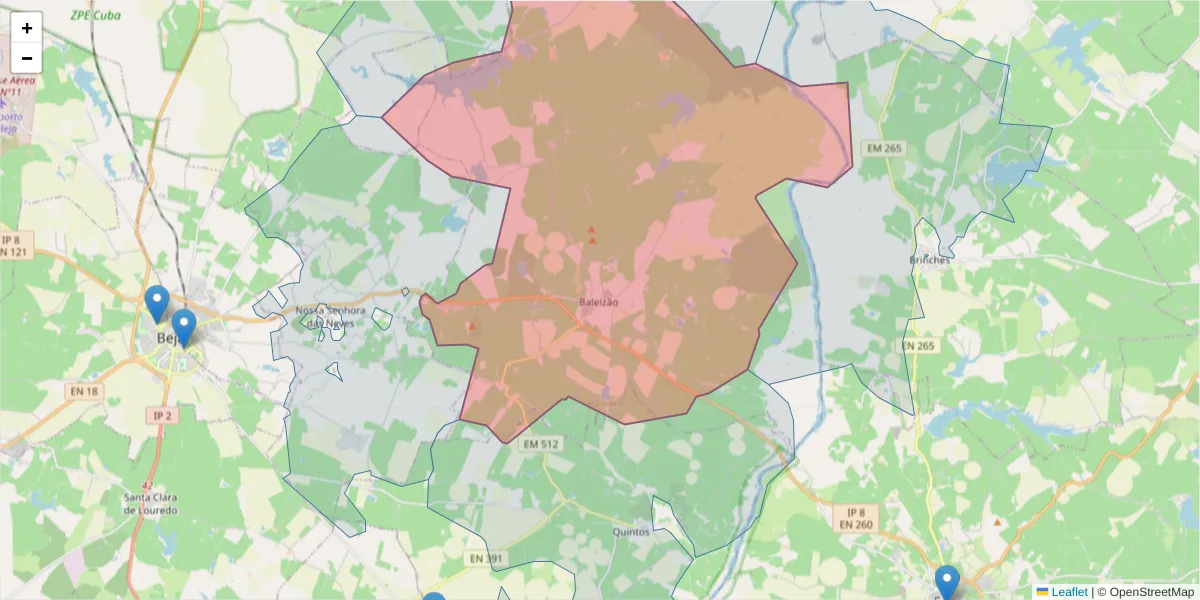 Mapa detalhado do código postal 7800-611 com limites, códigos postais vizinhos e agências dos correios